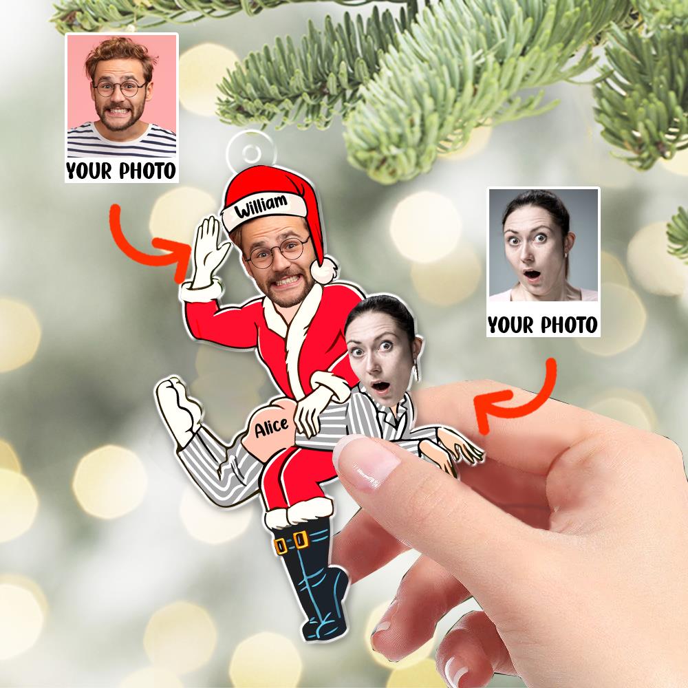 Custom Photo Funny Santa Couple Personalized Acrylic Ornament Nh00