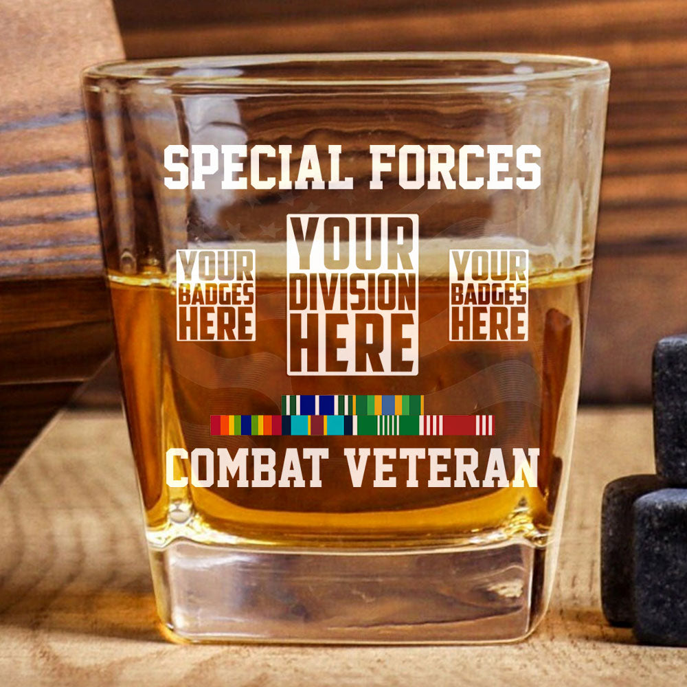 Custom Division Badges Ribbons Whiskey Glasses Gift For Veteran H2511