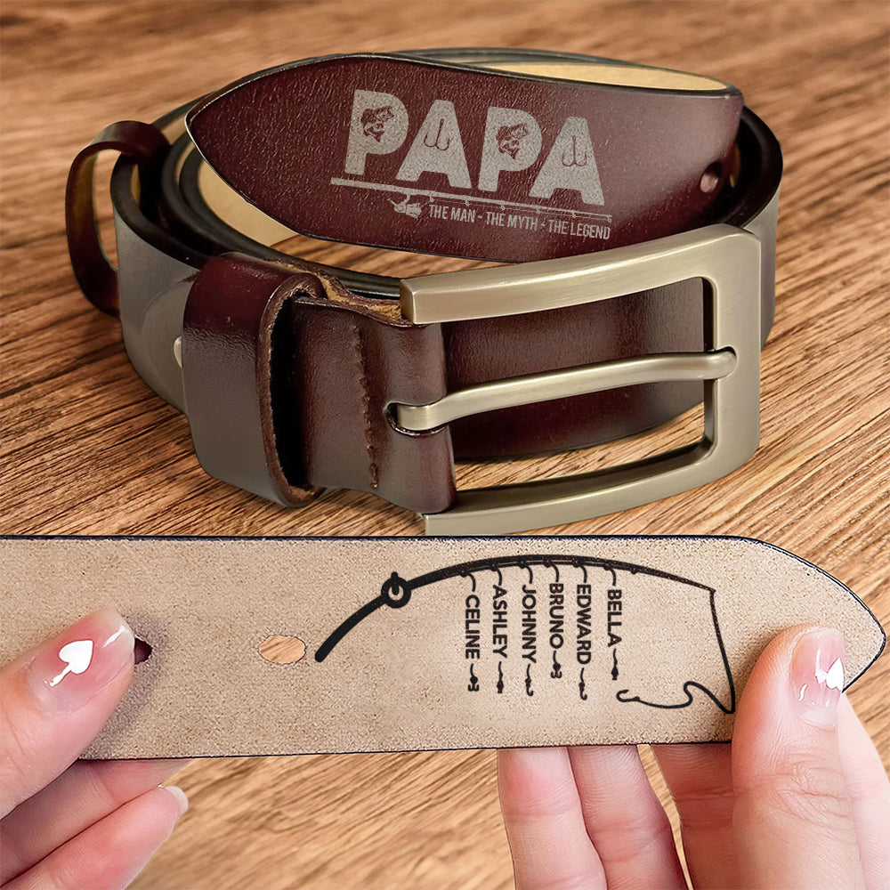 Papa The Man. The Myth. The Legend - Personalized Engraved Leather Belt