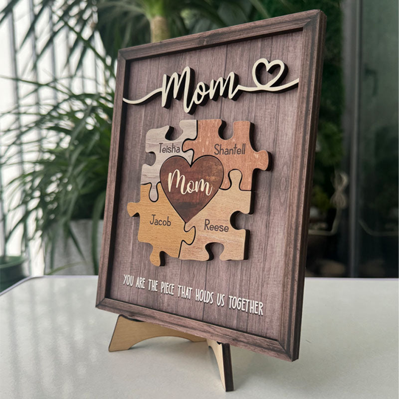 Puzzle Mom You Are The Piece That Holds Us Together - Personalized Wooden Photo Plaque Gift For Mother Grandma