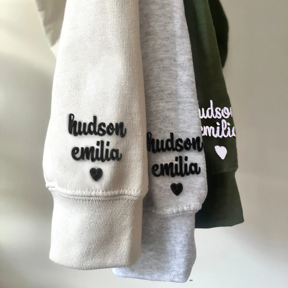 Custom Mama Embroidered Sweatshirt With Kid Name On Sleeve - Personalized Grandma Embroidered Sweatshirt