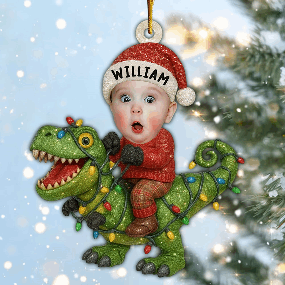 Cute Christmas Dinosaur - Personalized Kid Photo Ornament Li29