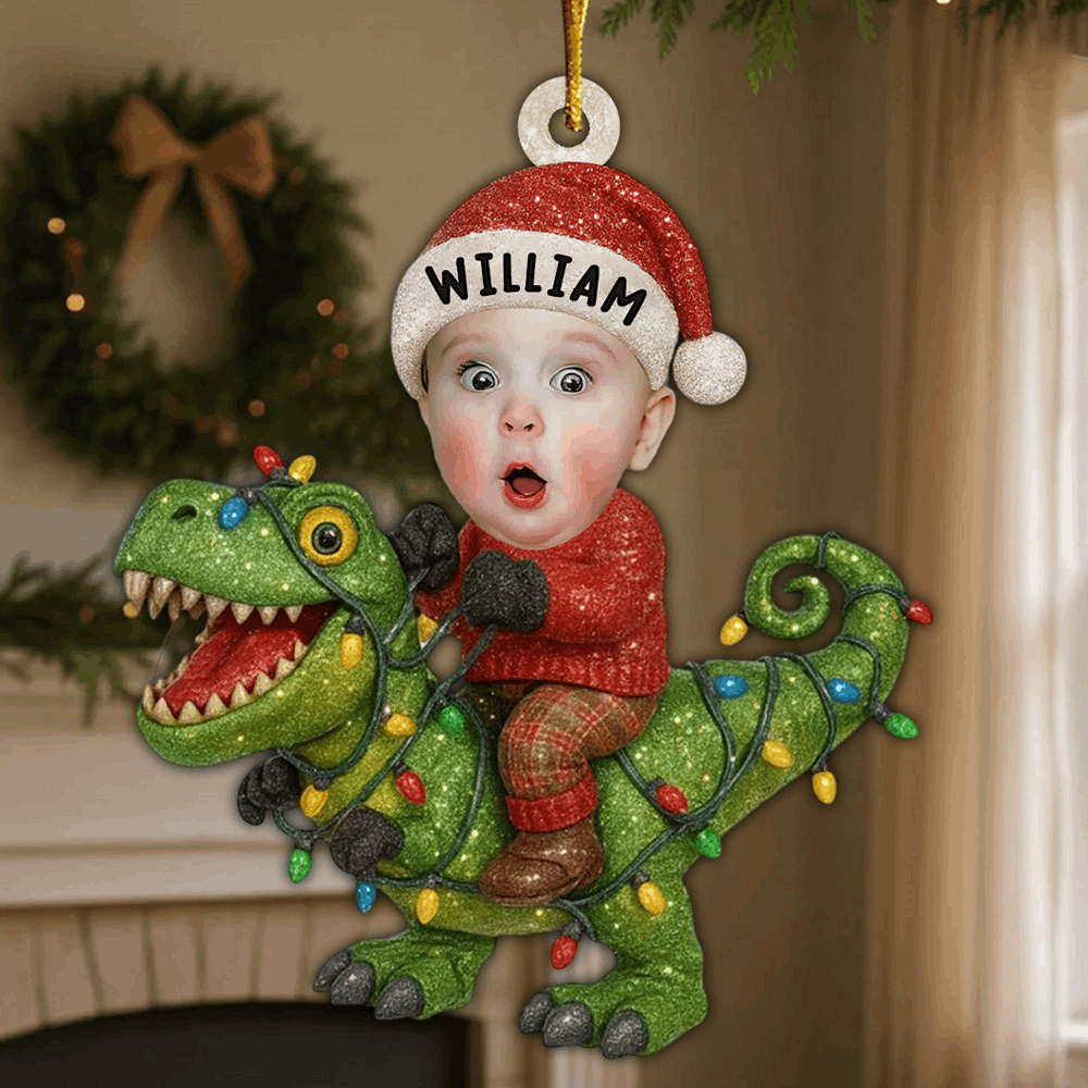 Cute Christmas Dinosaur - Personalized Kid Photo Ornament Li29