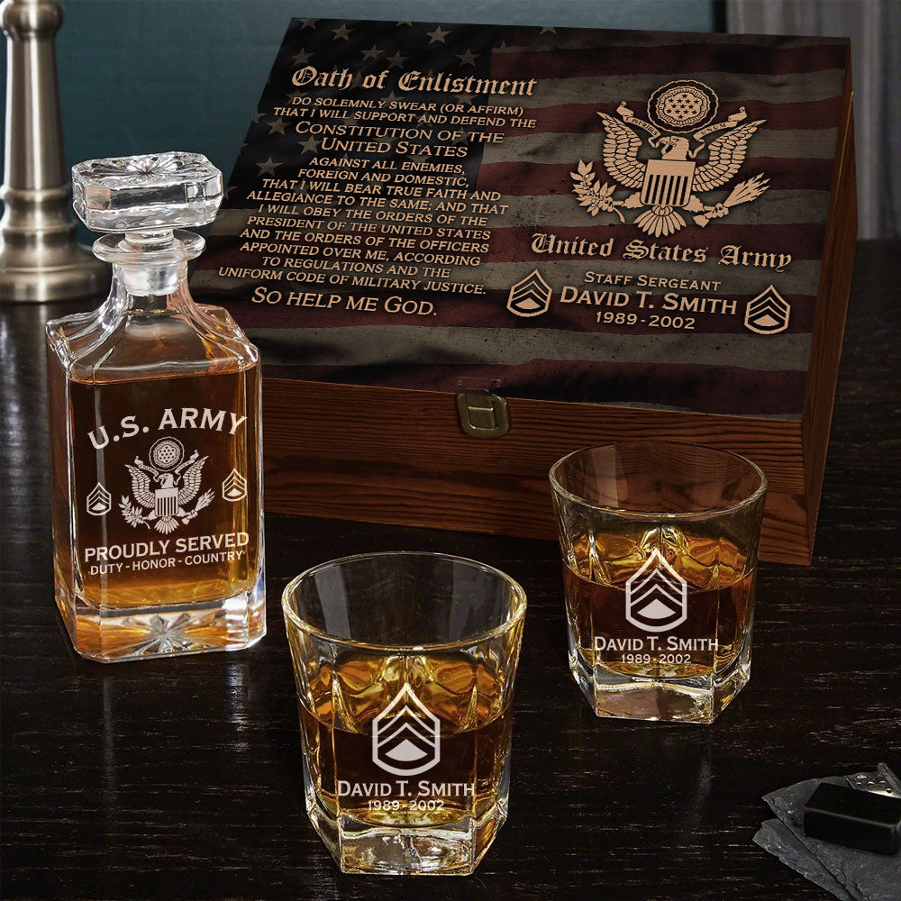 Custom Military Decanter Set Custom Whiskey Decanter Set For Military Veteran Military Retirement Gift K1702