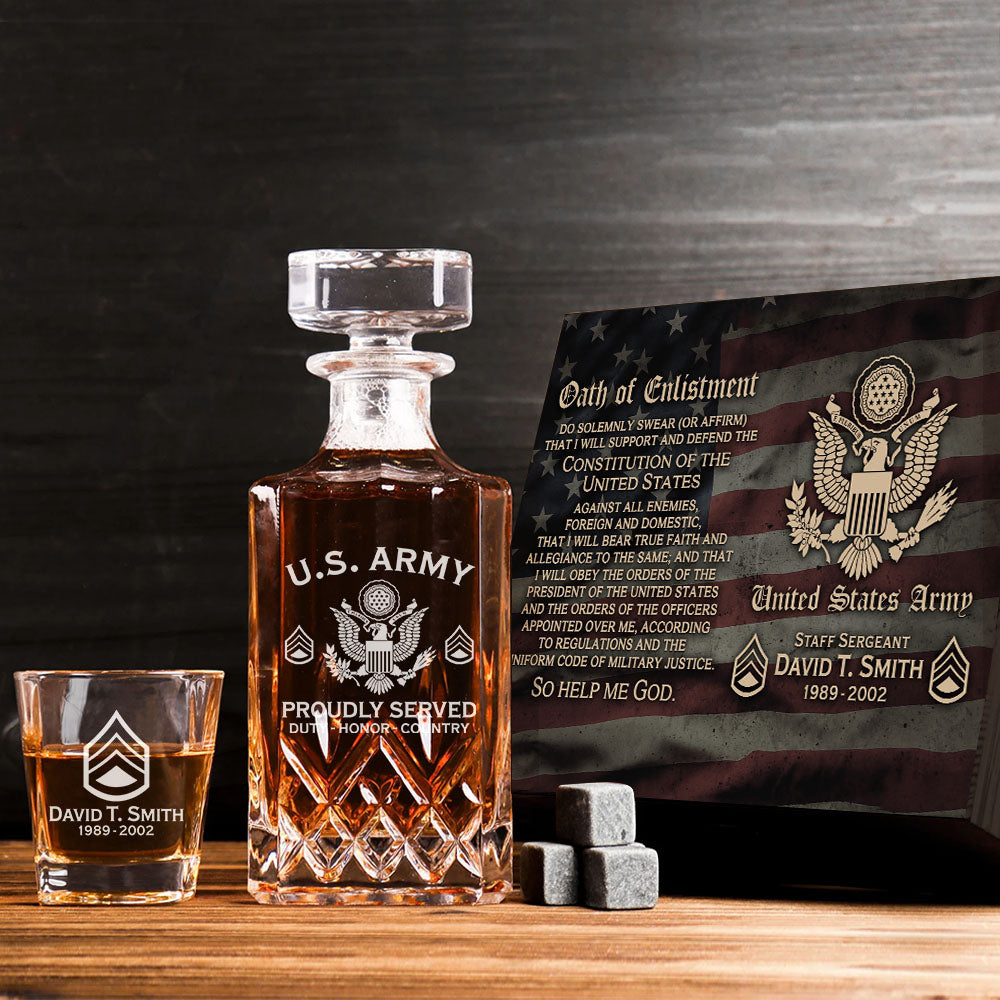 Custom Military Decanter Set Custom Whiskey Decanter Set For Military Veteran Military Retirement Gift K1702