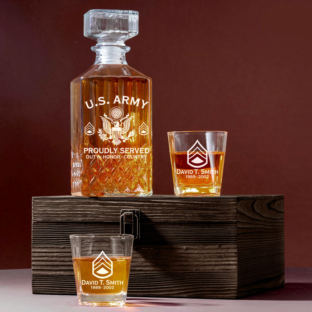 Custom Military Decanter Set Custom Whiskey Decanter Set For Military Veteran Military Retirement Gift K1702