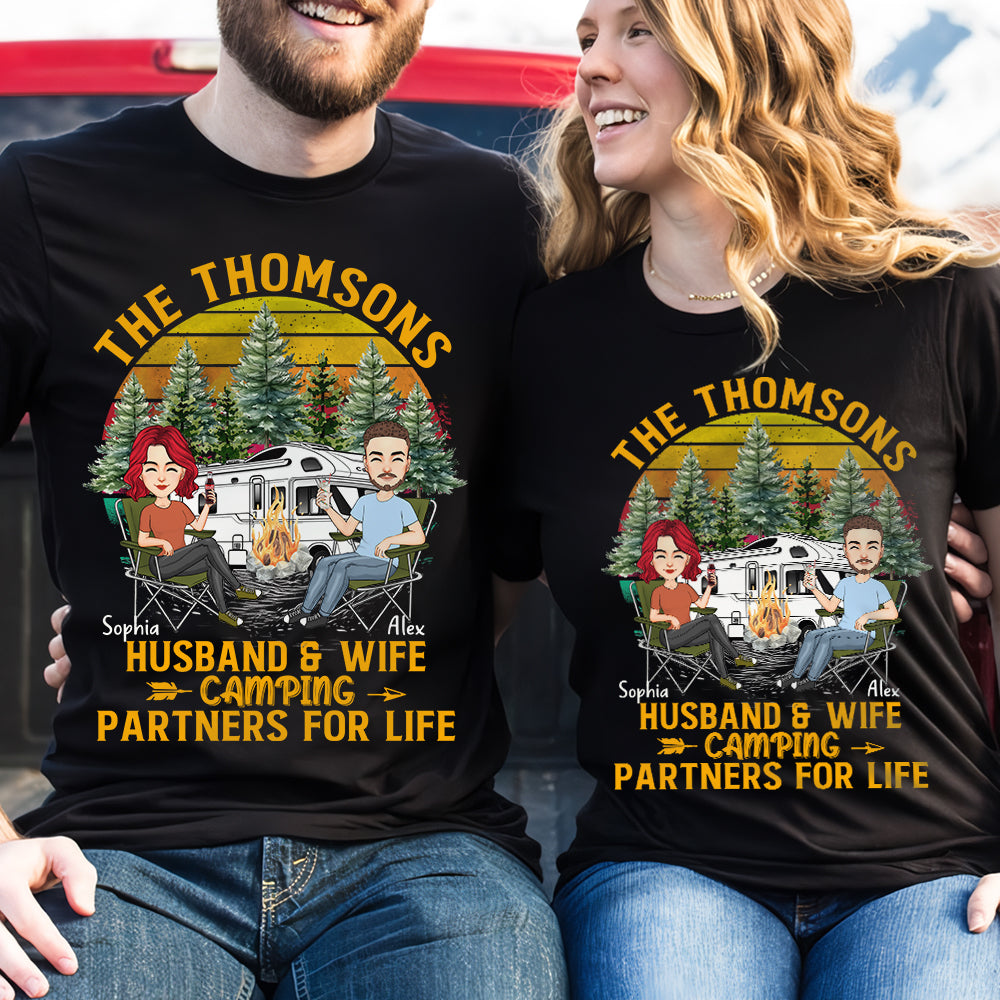Husband & Wife Camping -  Anniversary, Vacation, Funny Gift For Campers - Personalized Custom Shirt Couples Na04 Tu20