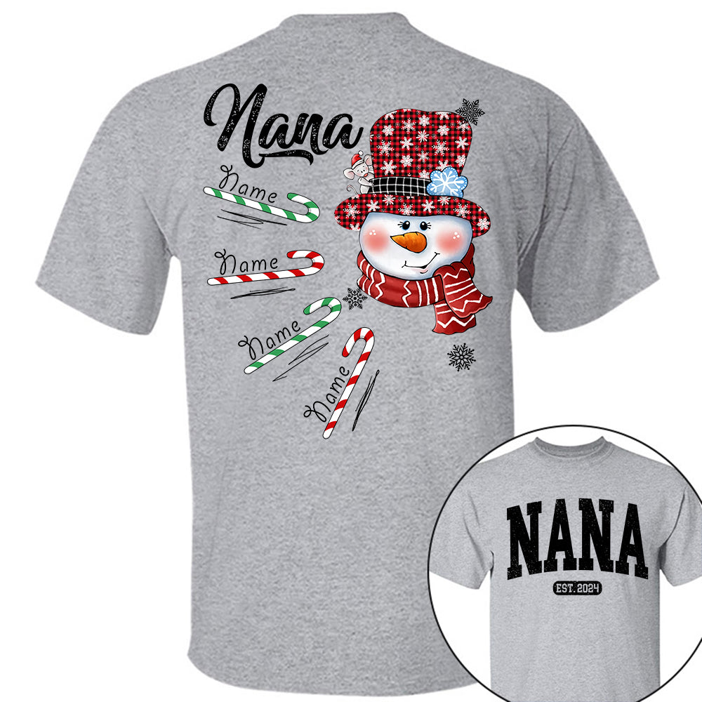 Personalized Grandma Snowman Candy Cane Christmas Shirt