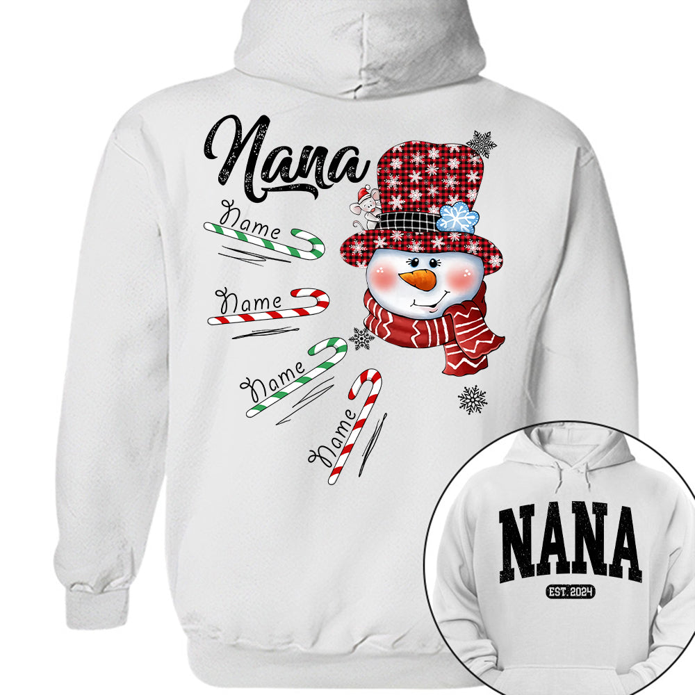 Personalized Grandma Snowman Candy Cane Christmas Shirt