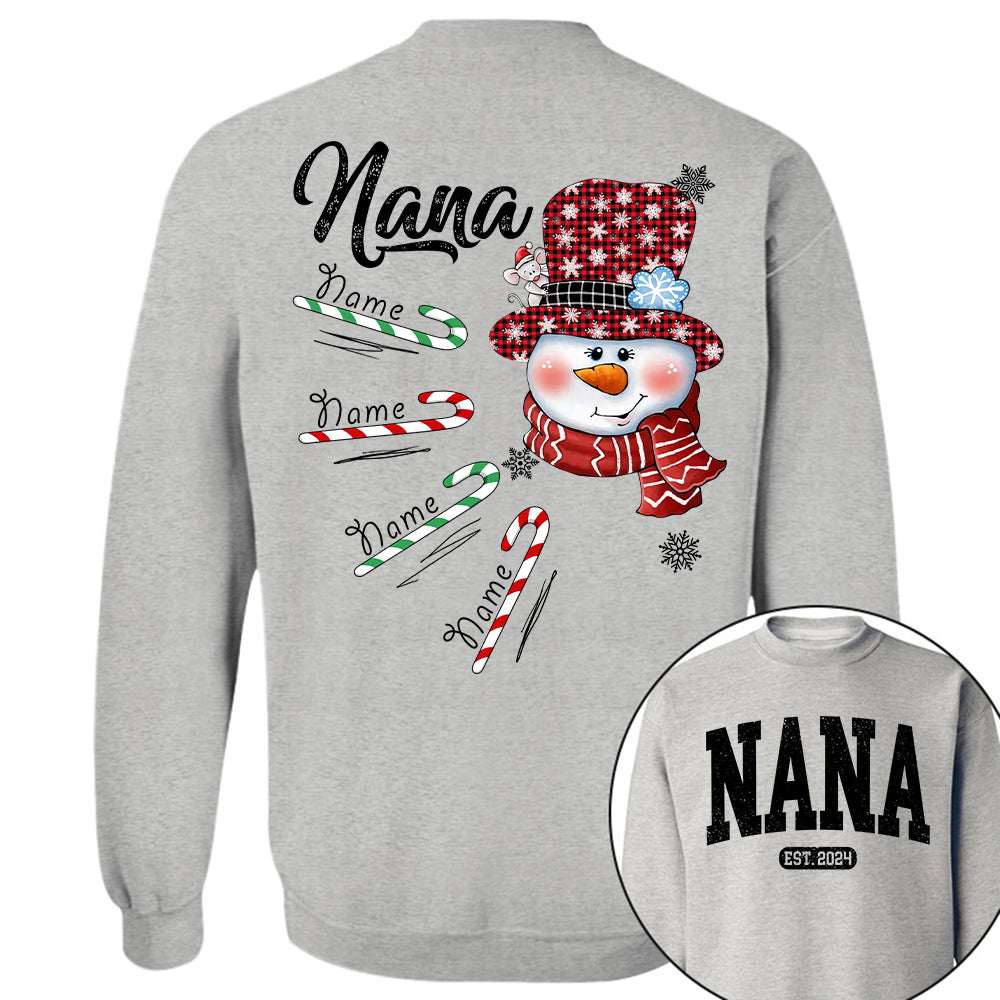 Personalized Grandma Snowman Candy Cane Christmas Shirt