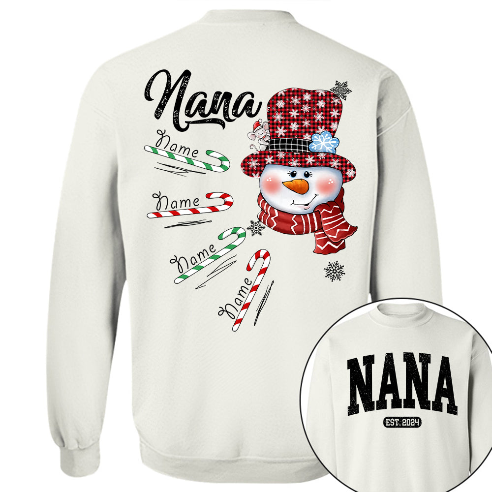 Personalized Grandma Snowman Candy Cane Christmas Shirt