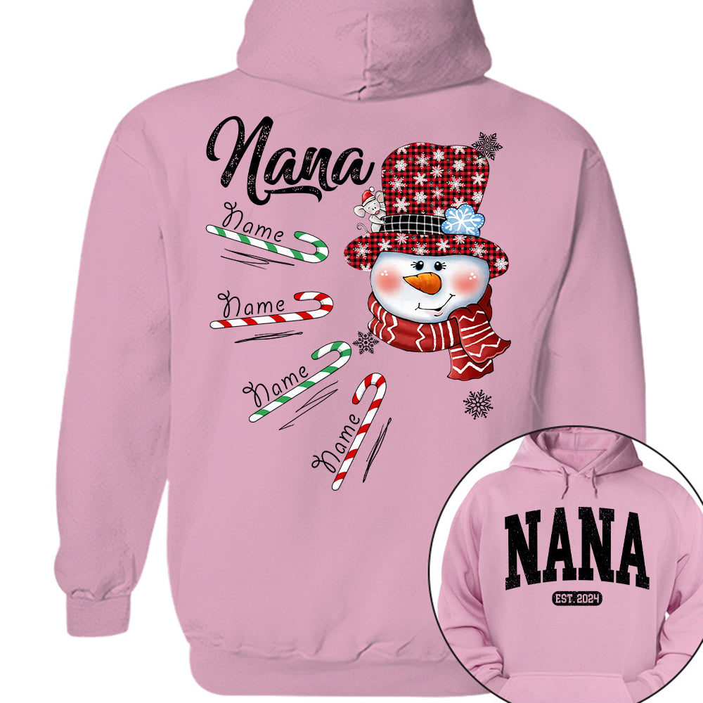 Personalized Grandma Snowman Candy Cane Christmas Shirt