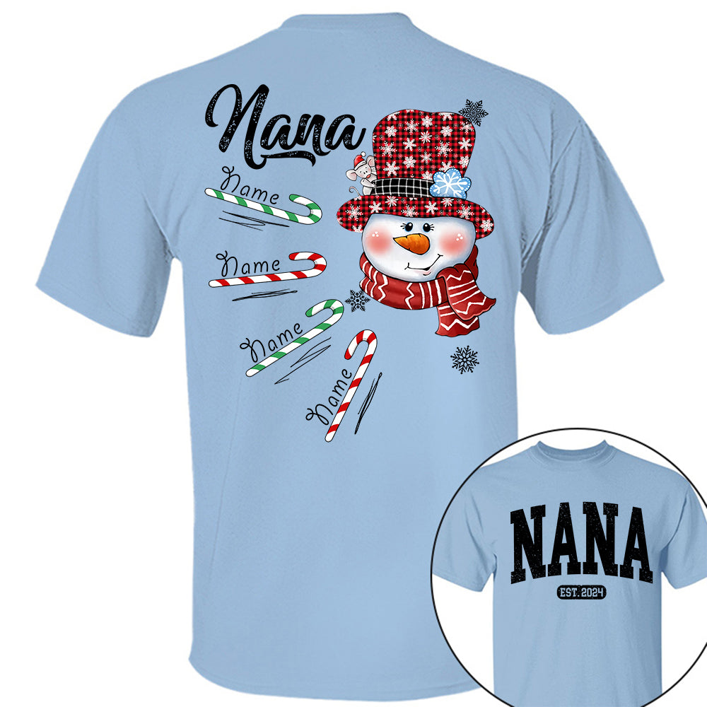 Personalized Grandma Snowman Candy Cane Christmas Shirt