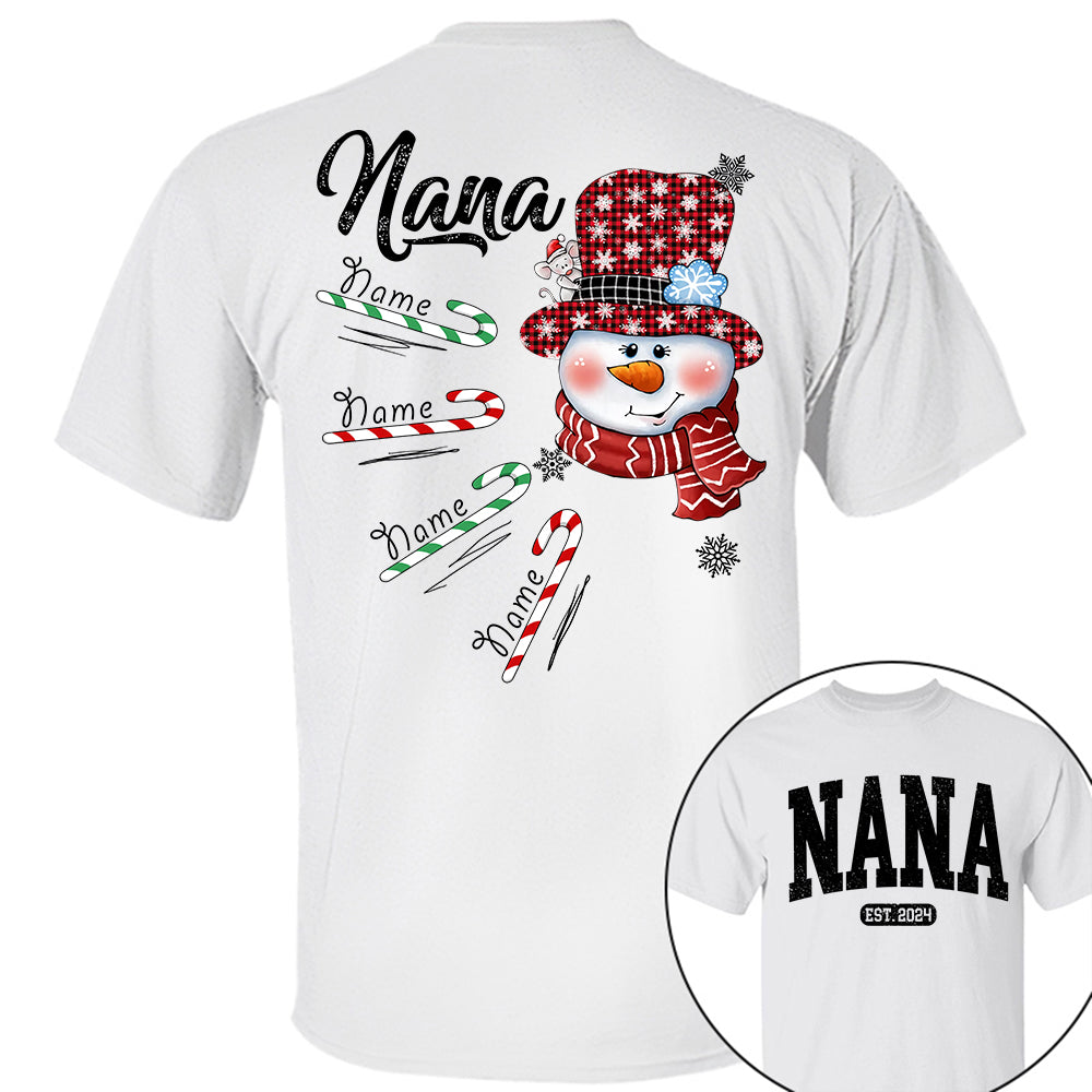 Personalized Grandma Snowman Candy Cane Christmas Shirt
