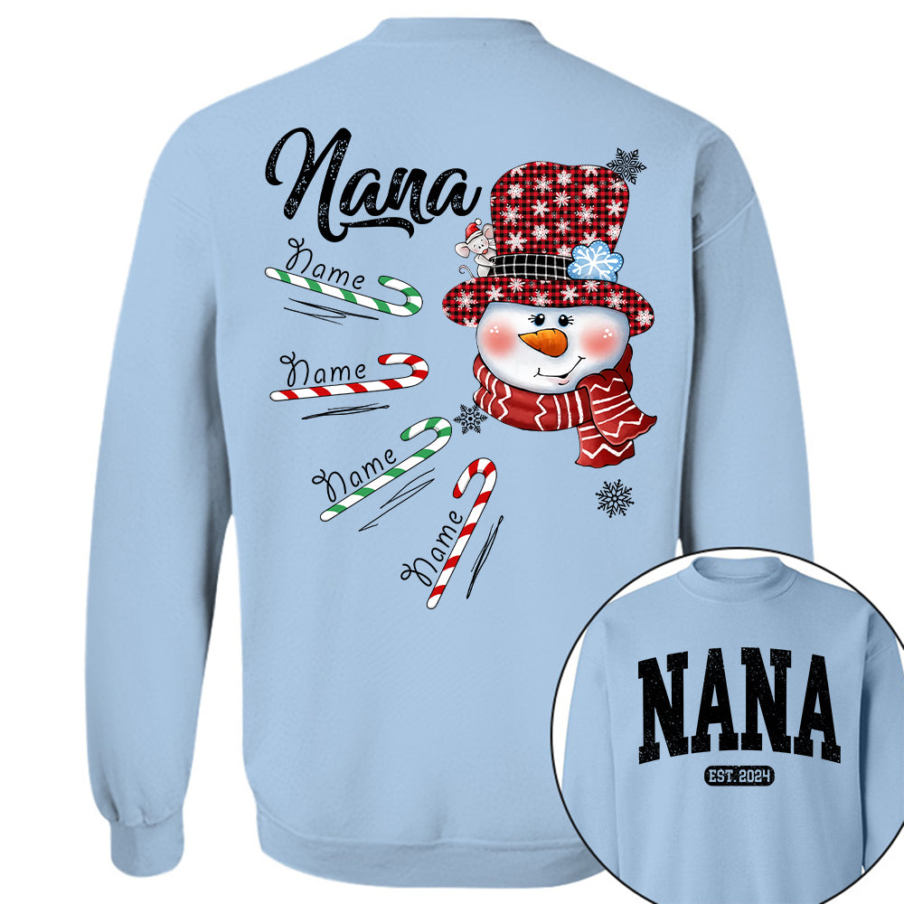 Personalized Grandma Snowman Candy Cane Christmas Shirt