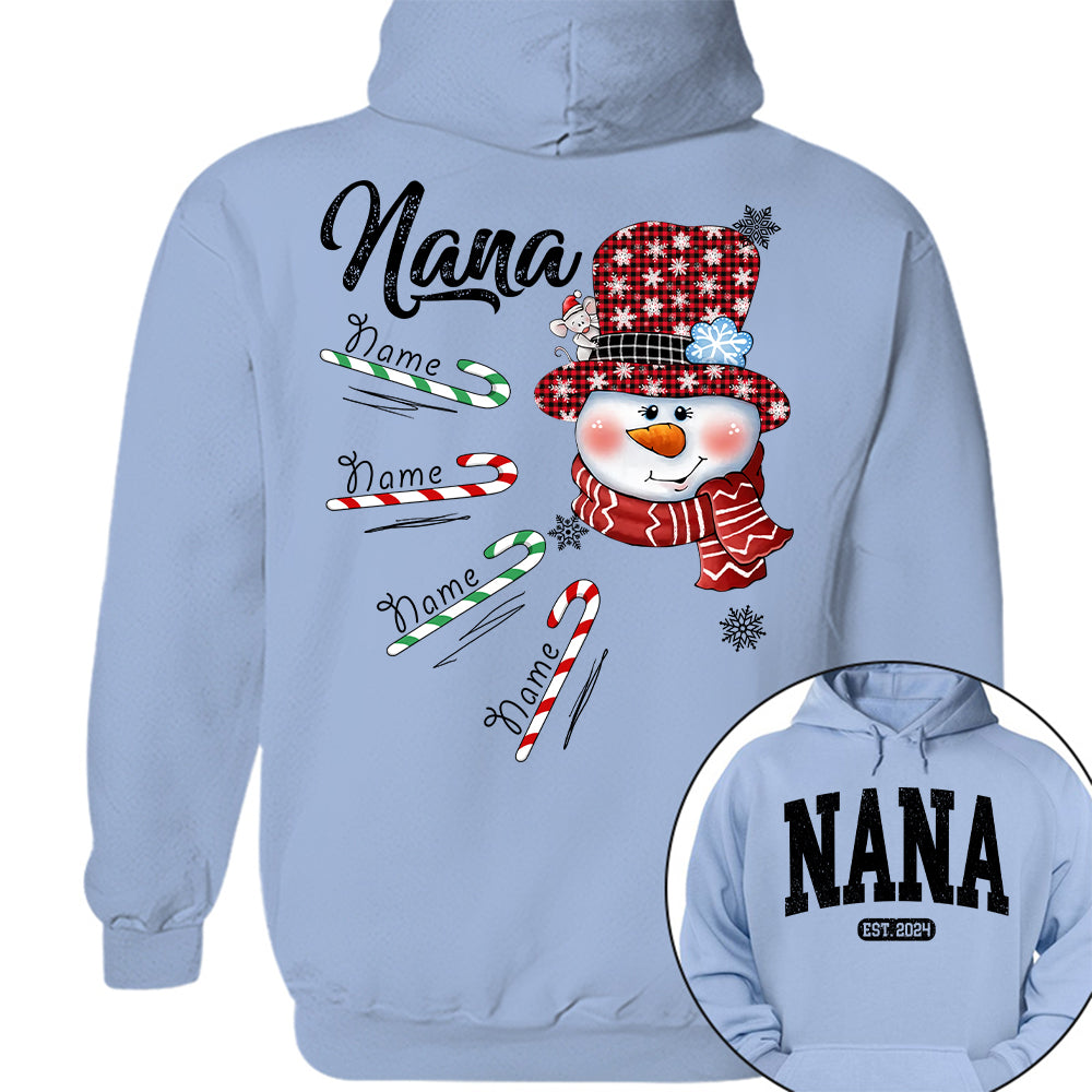 Personalized Grandma Snowman Candy Cane Christmas Shirt