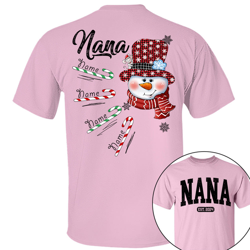 Personalized Grandma Snowman Candy Cane Christmas Shirt