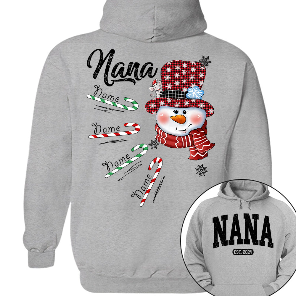 Personalized Grandma Snowman Candy Cane Christmas Shirt