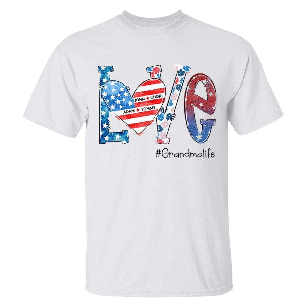 Love Grandmalife 4th of July Shirt, Custom Kids Names, Personalized Shirt