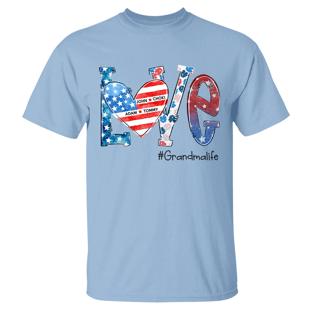 Love Grandmalife 4th of July Shirt, Custom Kids Names, Personalized Shirt