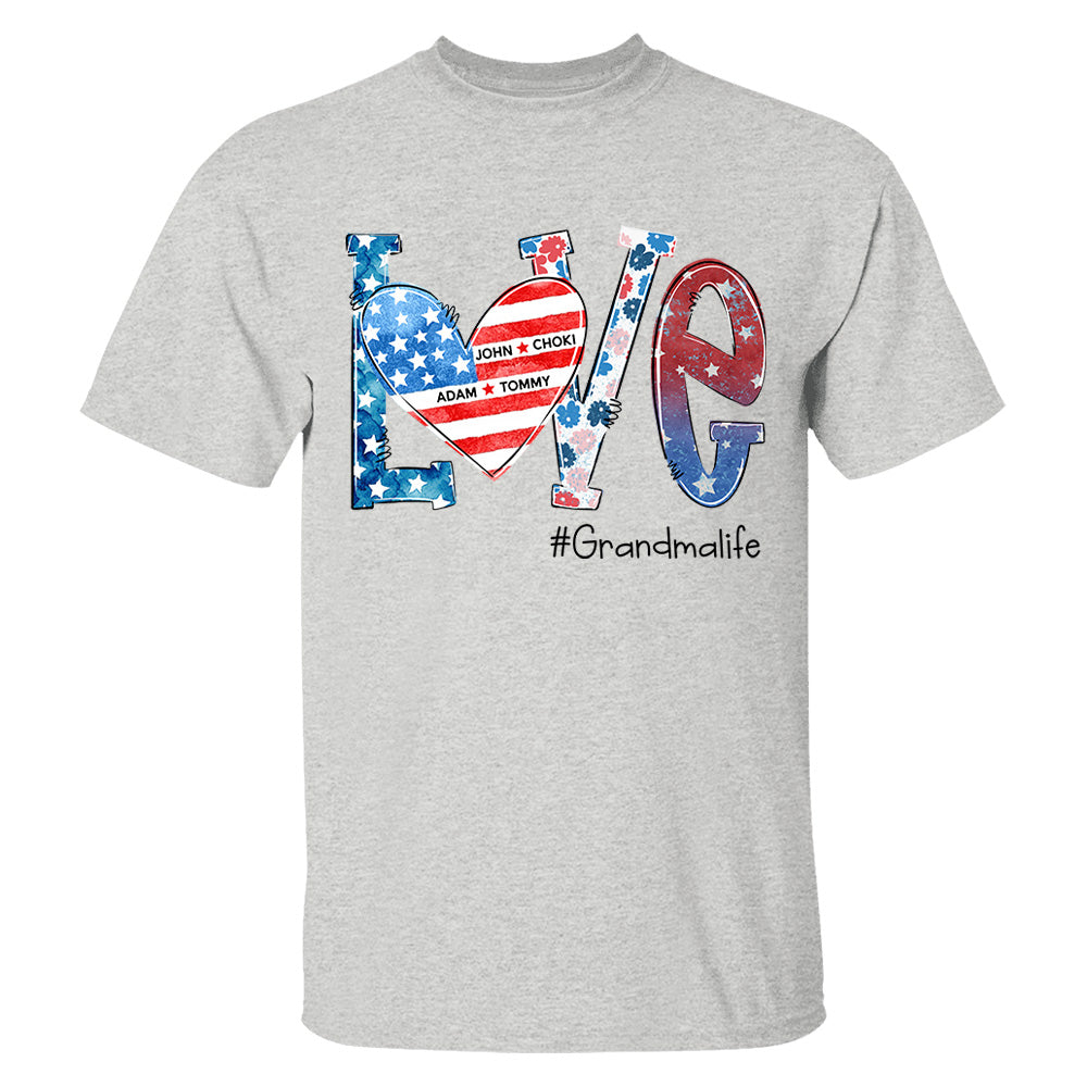 Love Grandmalife 4th of July Shirt, Custom Kids Names, Personalized Shirt