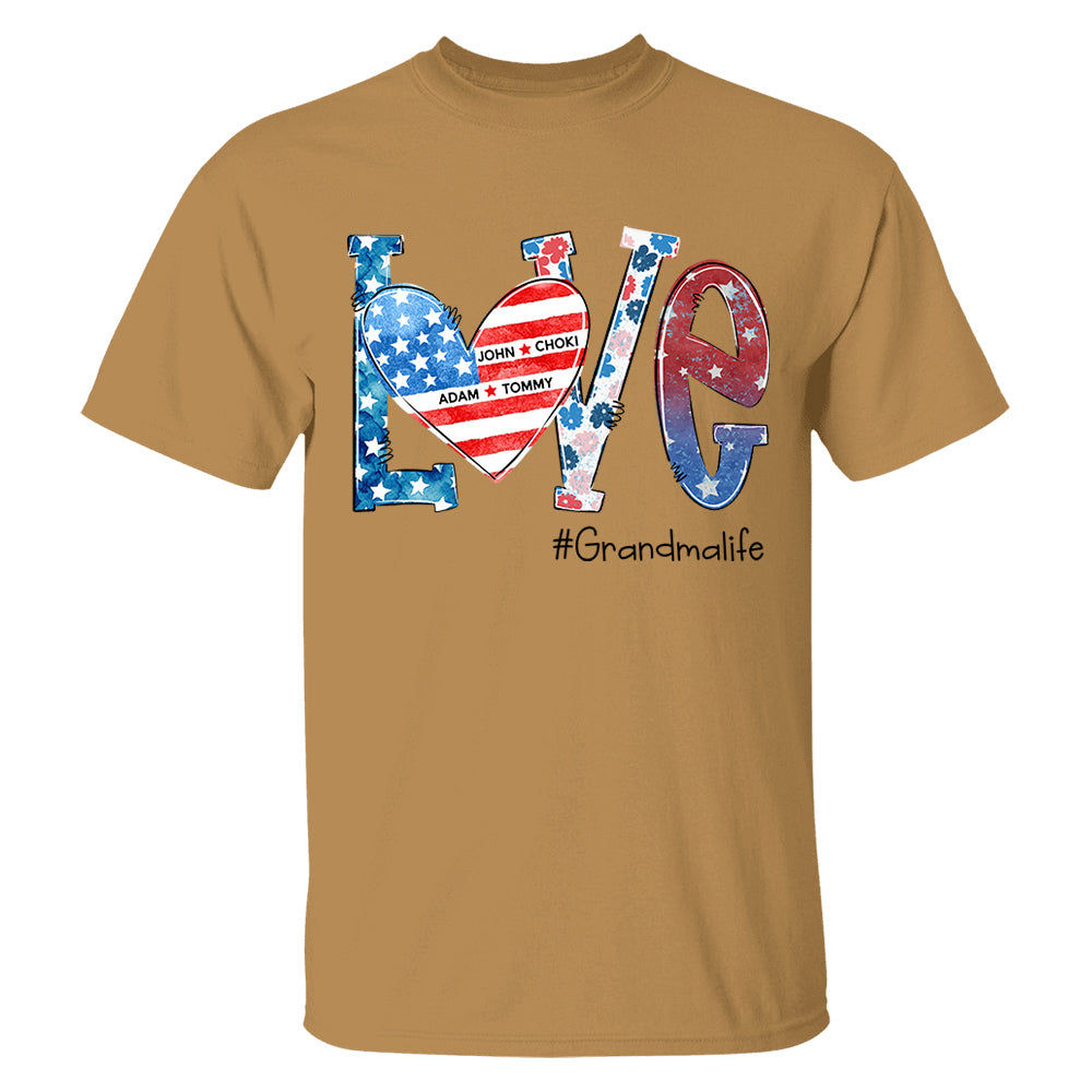 Love Grandmalife 4th of July Shirt, Custom Kids Names, Personalized Shirt