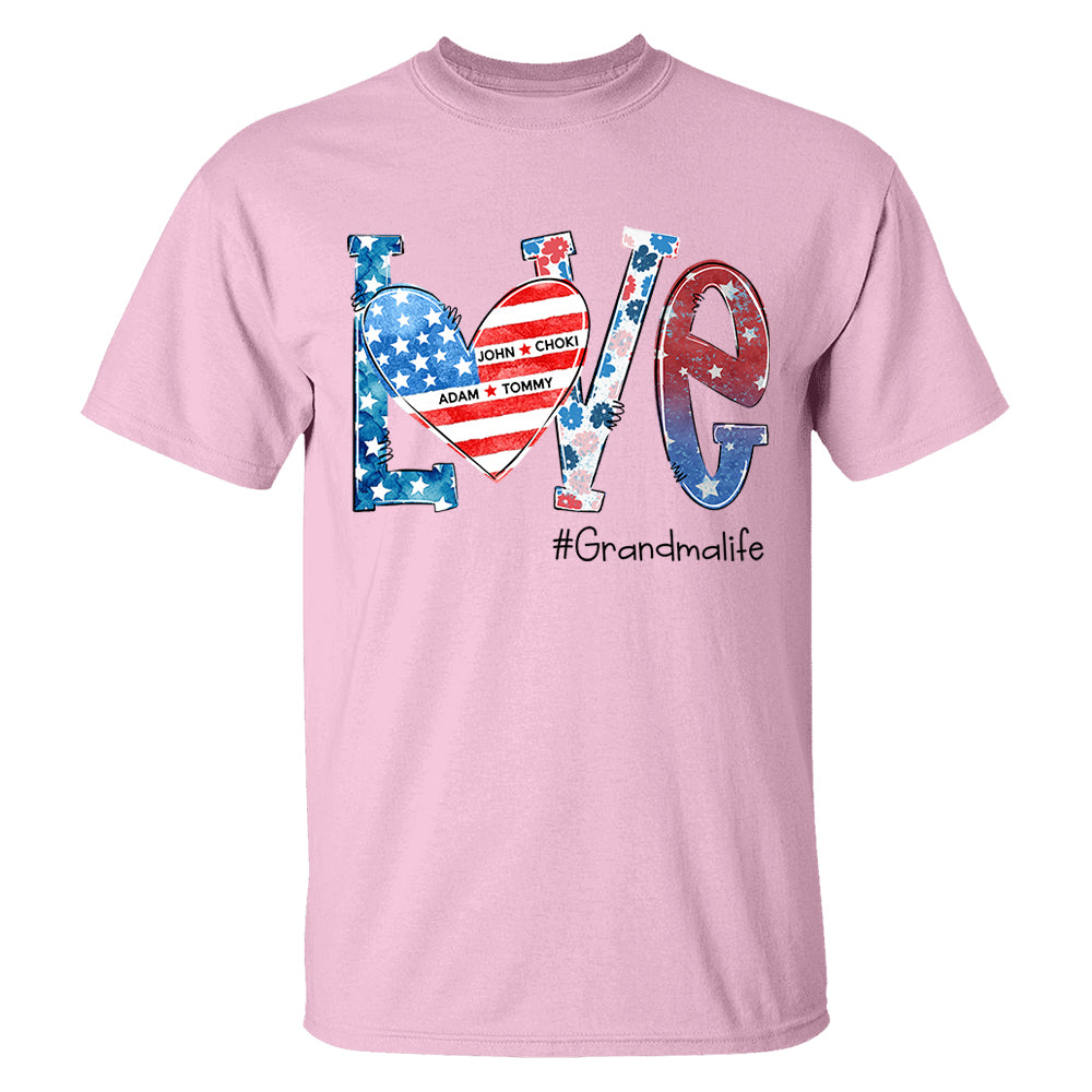 Love Grandmalife 4th of July Shirt, Custom Kids Names, Personalized Shirt