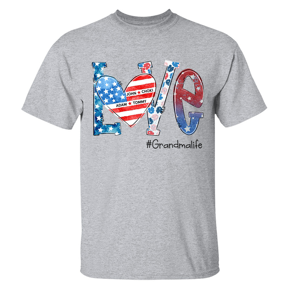 Love Grandmalife 4th of July Shirt, Custom Kids Names, Personalized Shirt