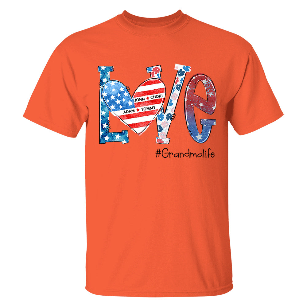 Love Grandmalife 4th of July Shirt, Custom Kids Names, Personalized Shirt