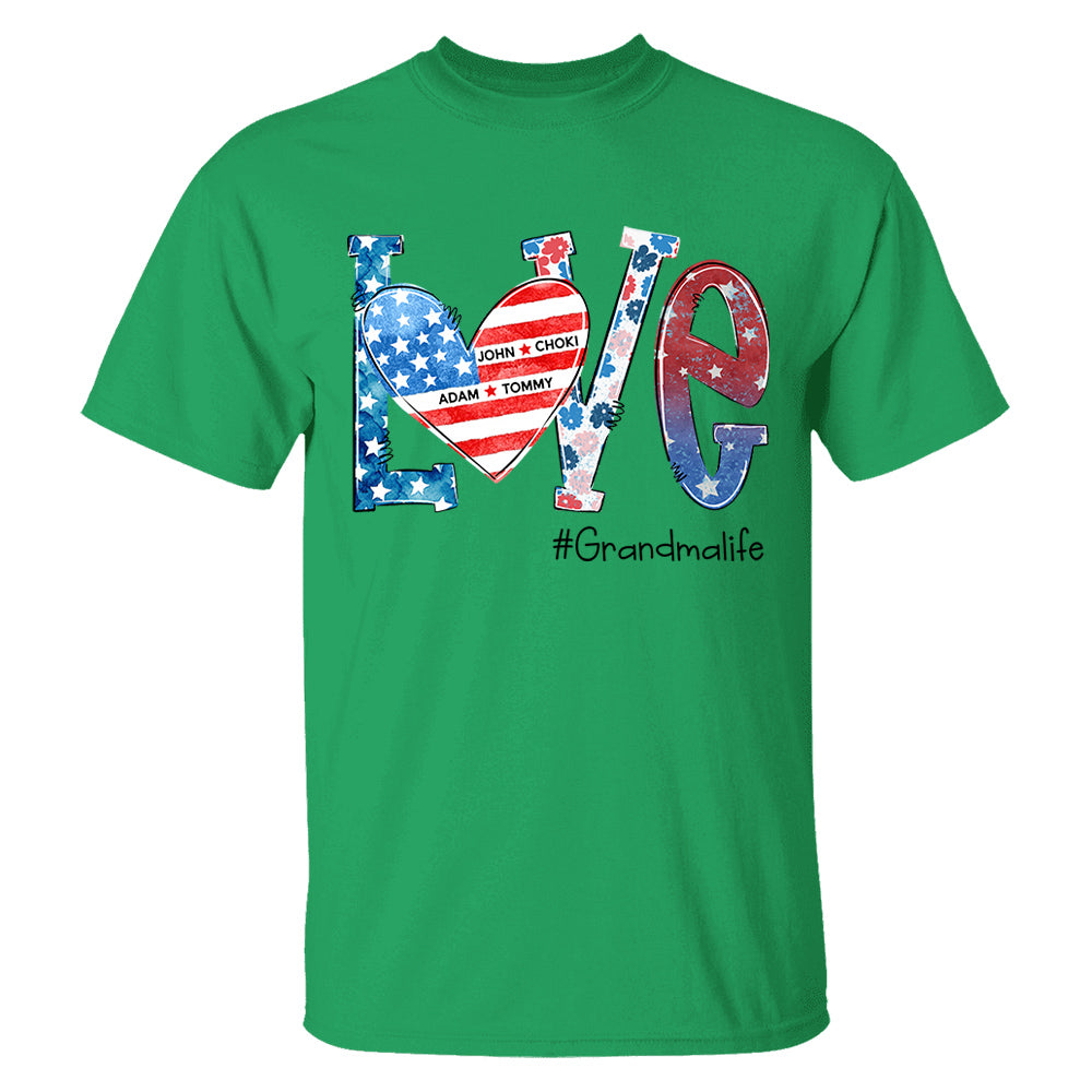 Love Grandmalife 4th of July Shirt, Custom Kids Names, Personalized Shirt