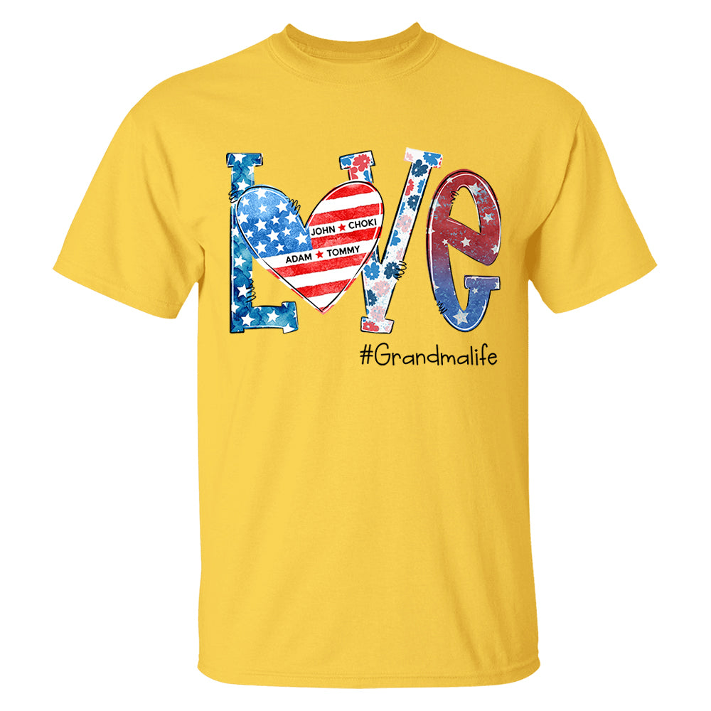 Love Grandmalife 4th of July Shirt, Custom Kids Names, Personalized Shirt