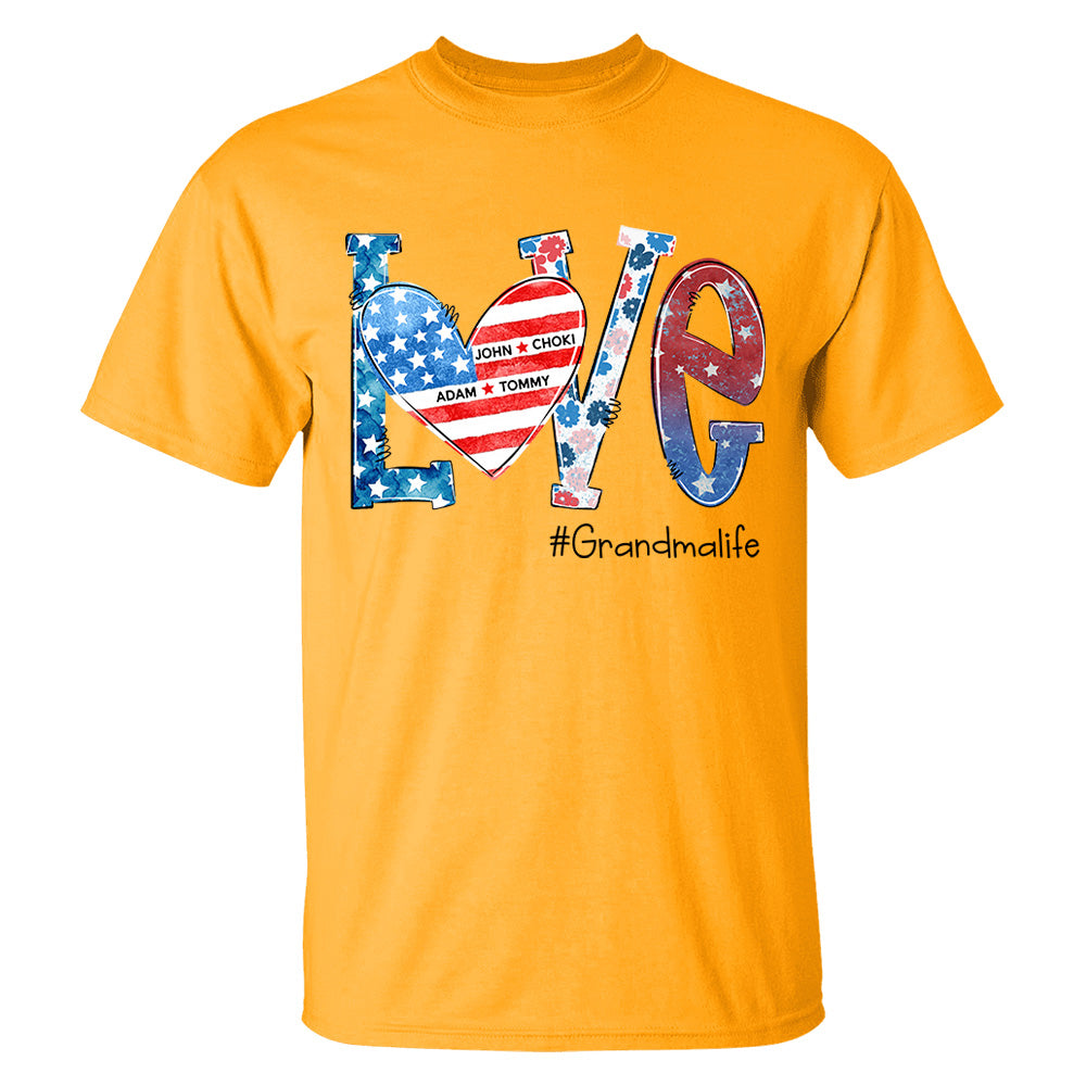 Love Grandmalife 4th of July Shirt, Custom Kids Names, Personalized Shirt