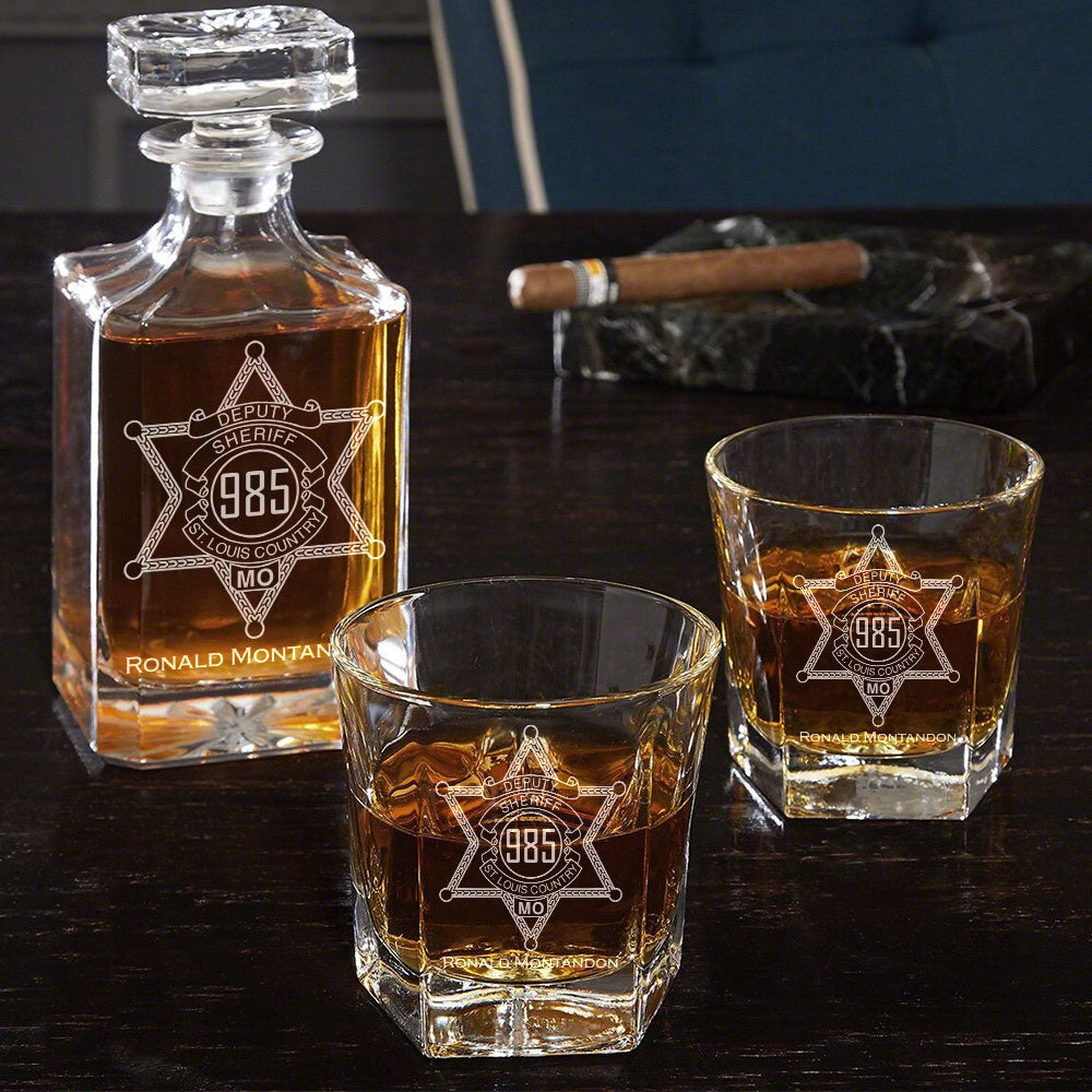 Deputy Sheriff Badge Decanter Set Gift For Deputy Sheriff Law Enforcement Police Decanter Set H2511