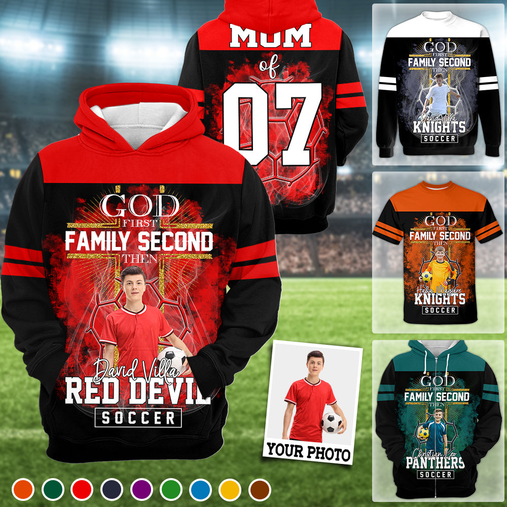 God First Family Second Then Soccer Personalized Photo All Over Print Shirt For Soccer Lovers