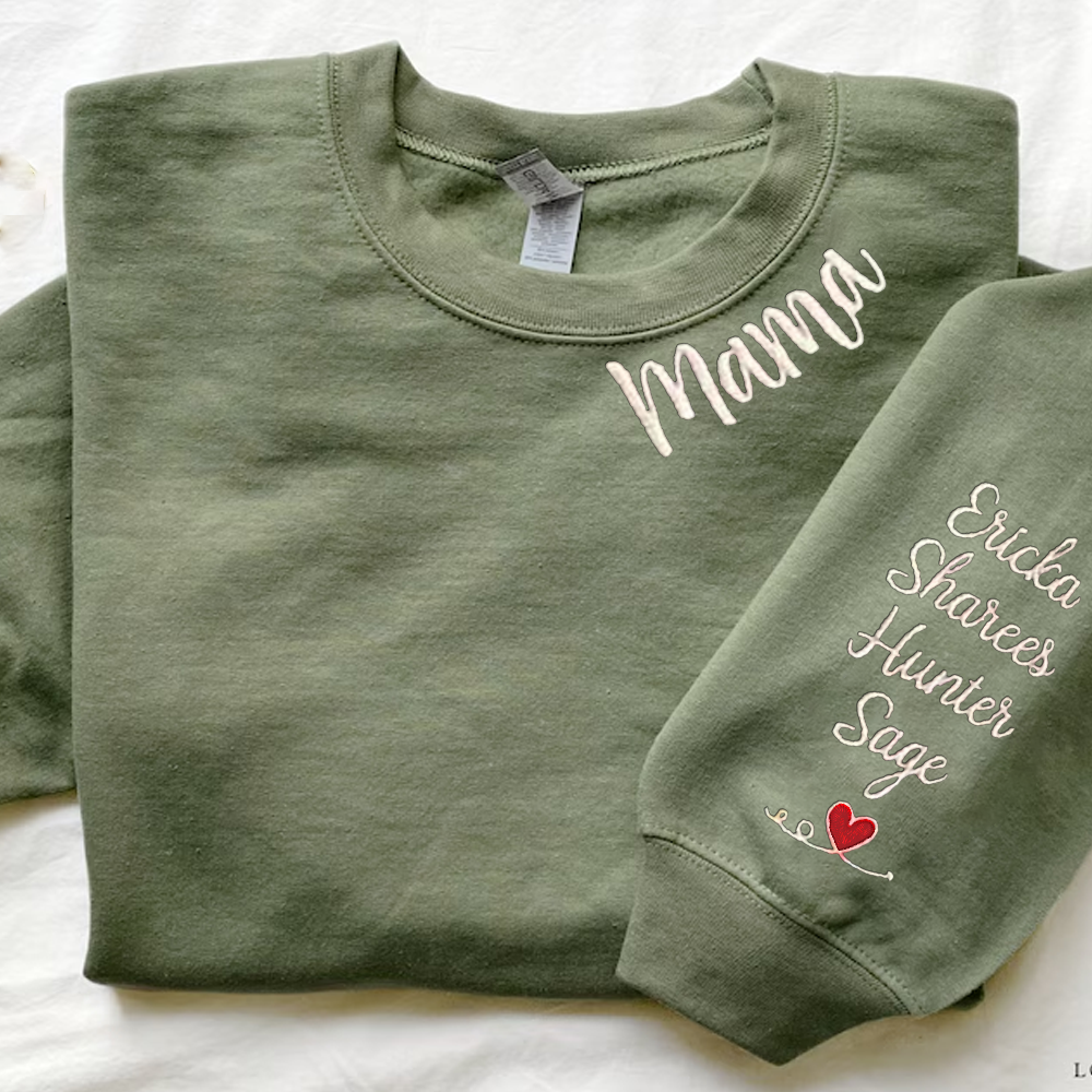 IZI POD Personalized 'Mama' Embroidered Sweatshirt - Custom Text, Soft Cotton Blend, Gift For Mother's Day