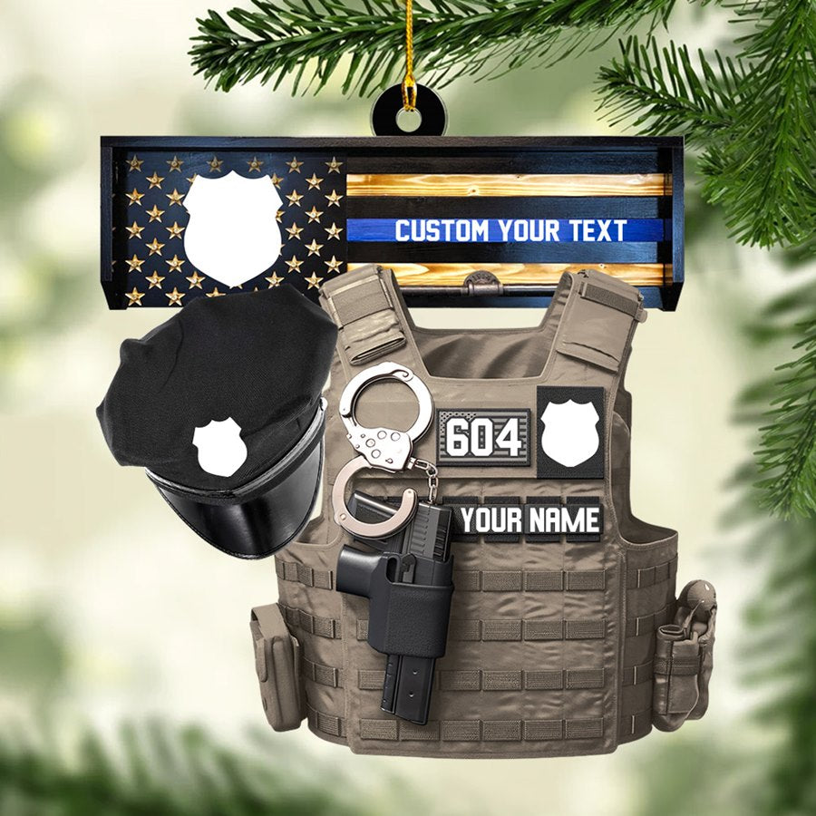 Thin Blue Line - Police Gear Rack Christmas Personalized Two Sided Shaped Christmas Ornament Custom Badges Ornament H2511 Trna