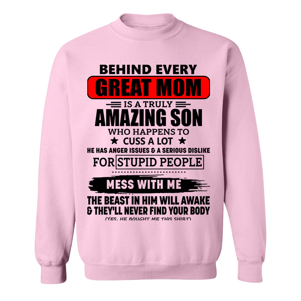 Behind Every Great Mom Is A Truly Amazing Son Shirt Perfect Gift For Mom