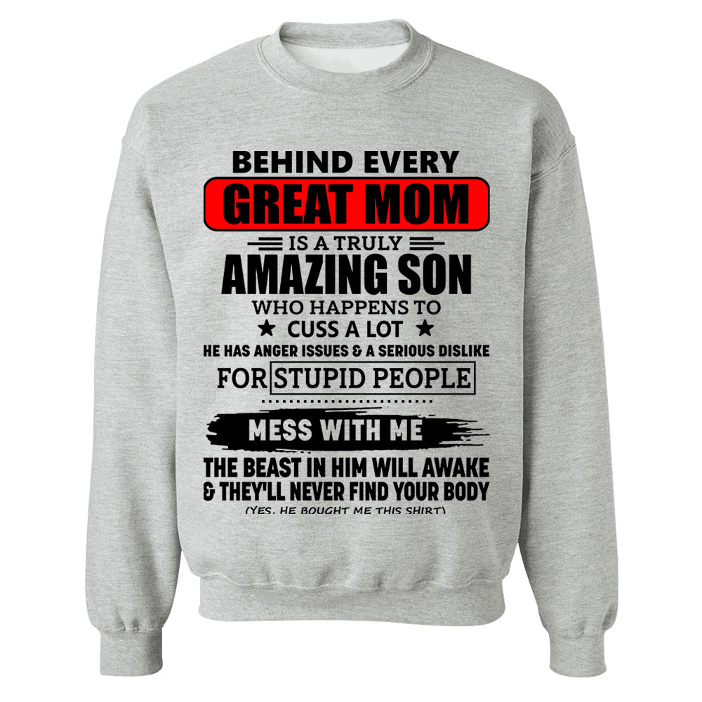 Behind Every Great Mom Is A Truly Amazing Son Shirt Perfect Gift For Mom