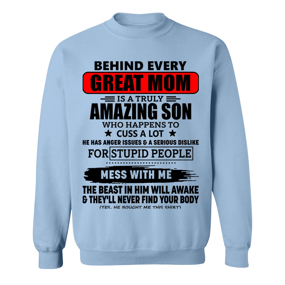 Behind Every Great Mom Is A Truly Amazing Son Shirt Perfect Gift For Mom