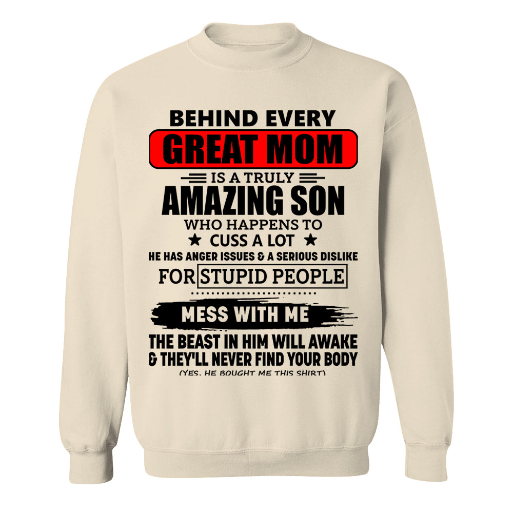 Behind Every Great Mom Is A Truly Amazing Son Shirt Perfect Gift For Mom