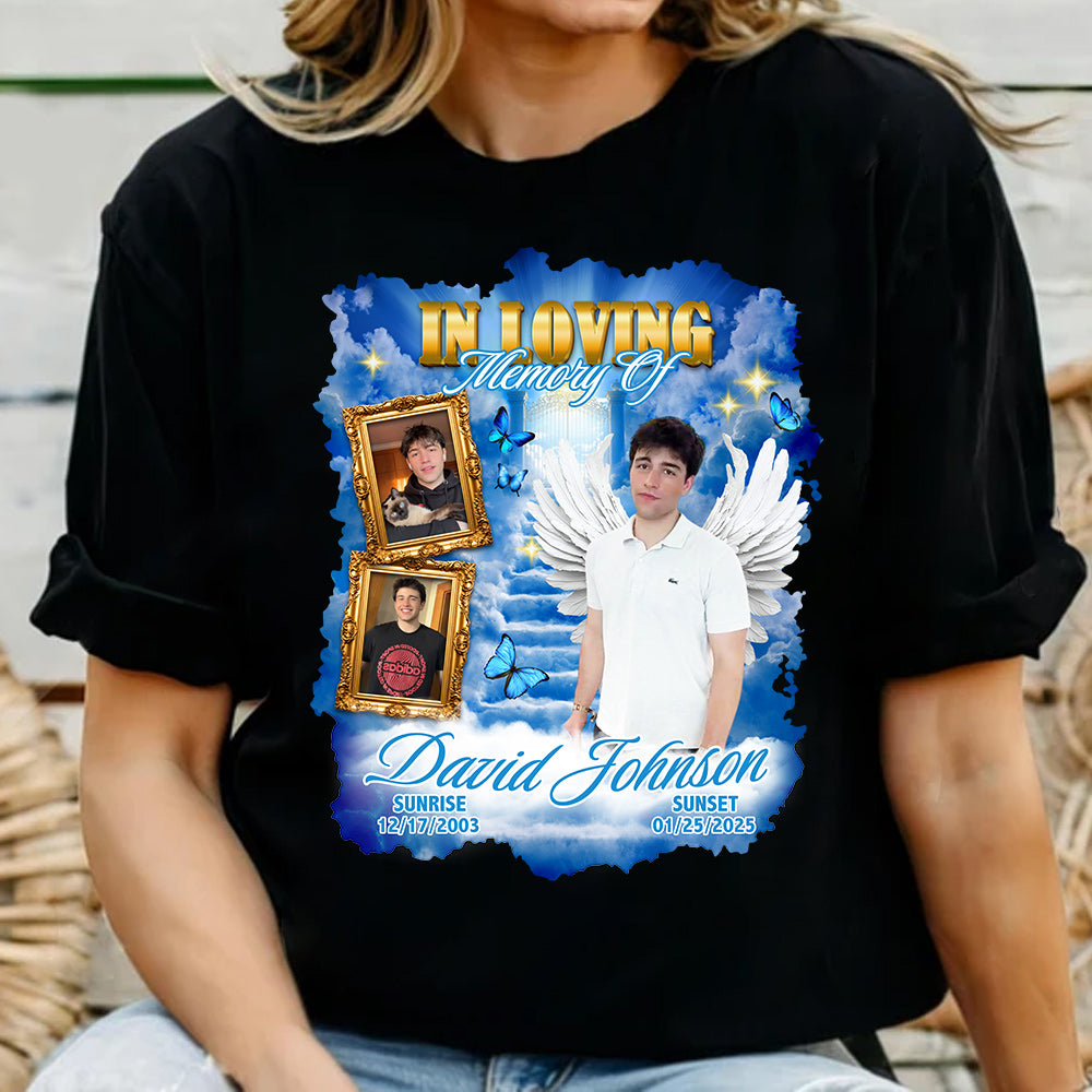 In Loving Memory ,Heaven's Stairway Shirt - Personalized Photo Memorial Shirt DO98