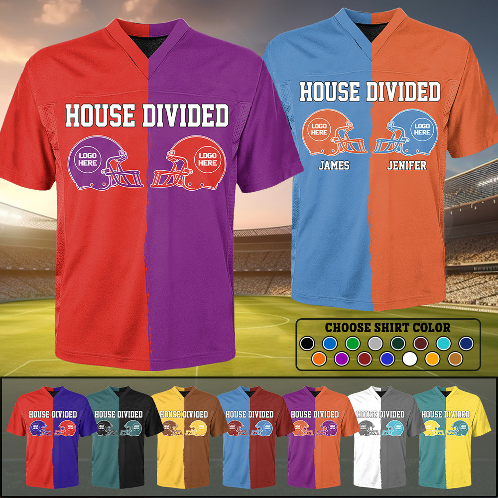 Custom Two Football Team Football Jersey Shirt, House Divided Football Split Team Football Jersey Tu20