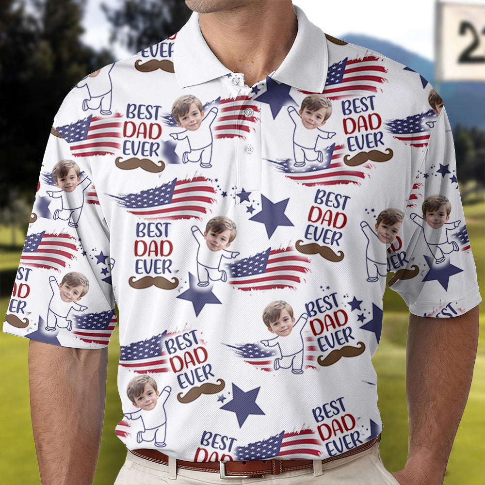 Custom Photo Best Dad Ever USA Flag Polo Shirt