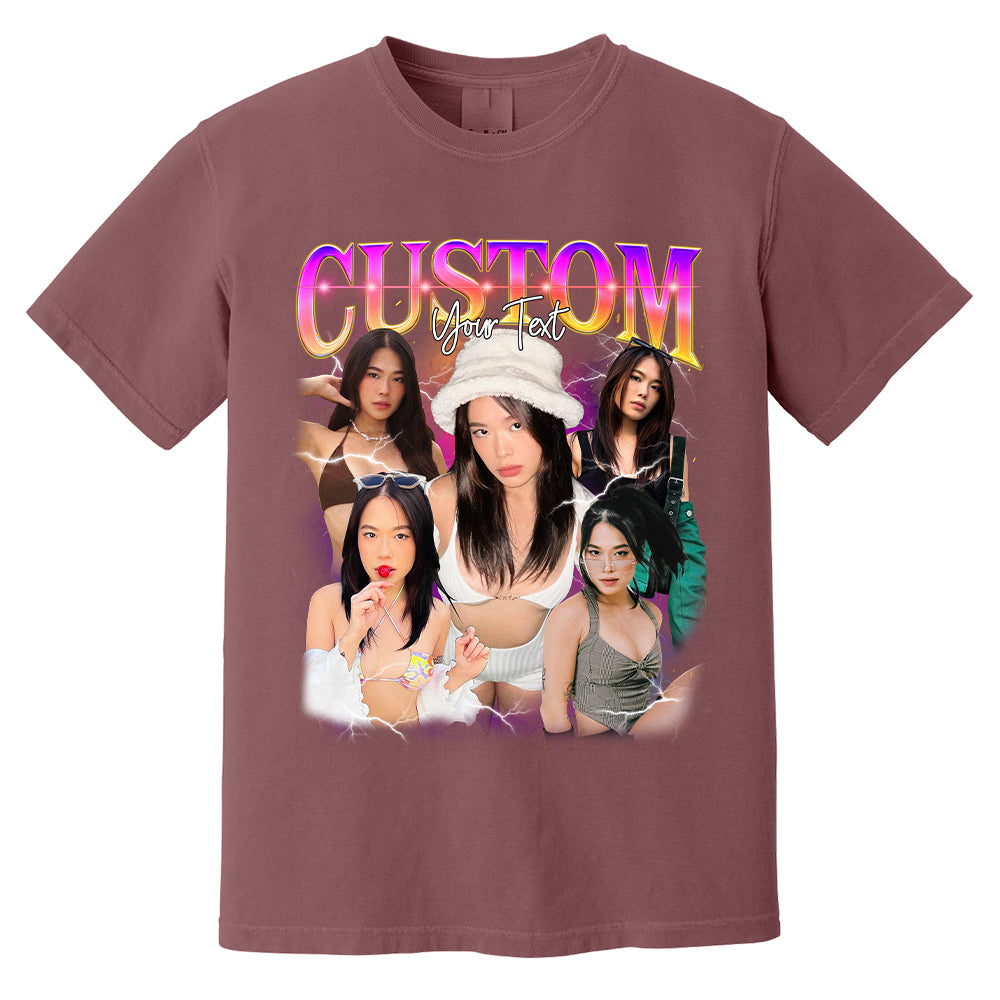 Custom Photo Bootleg Girlfriend 6 Face 90s Retro Vintage T-Shirt, Shirt with Face on It for Boyfriend Birthday Gift, Pictures Tee for Couple