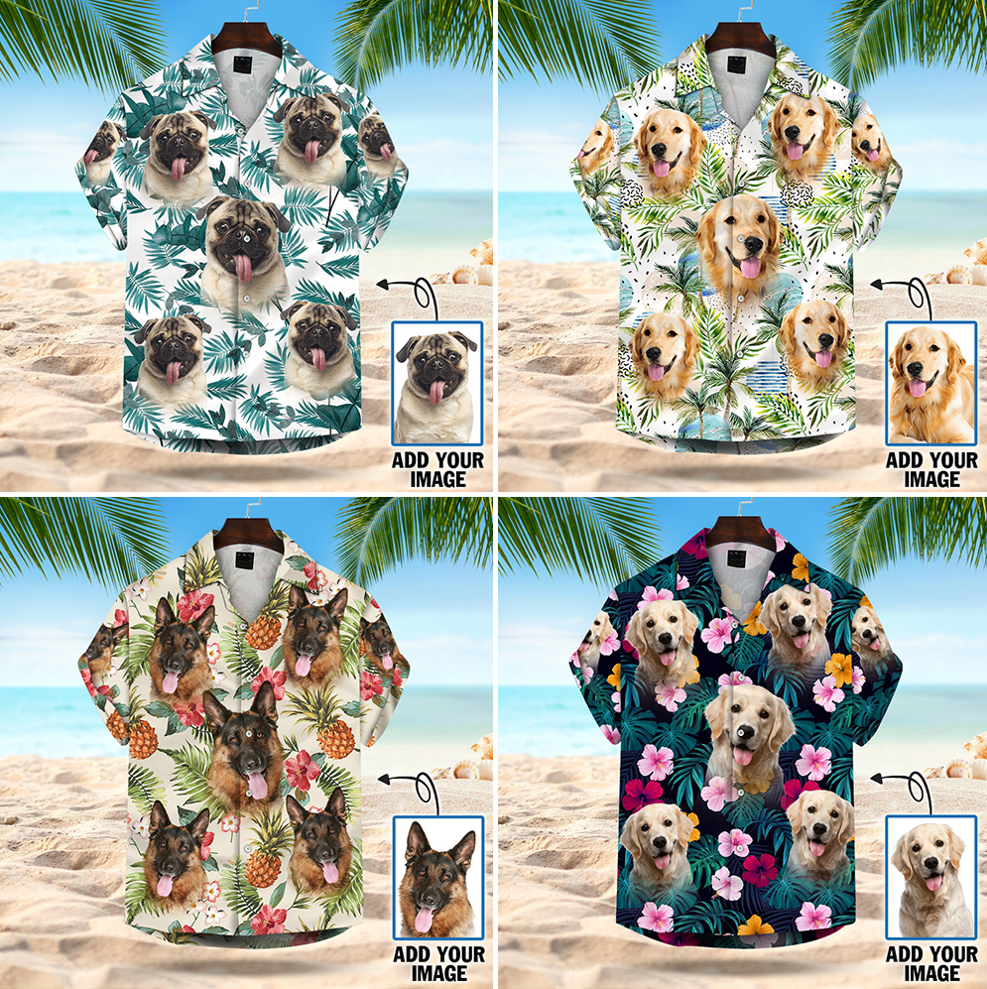 Custom Multiple Faces Leaves & Flowers Custom Hawaiian Shirt