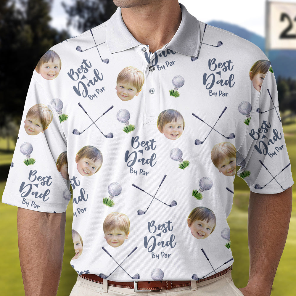 Best Dad By Par - Personalized Polo Shirt with Face, Customized Polo for Golfer, Great Gift for Dad, Father, Golf Gift for Men, Golf Shirt