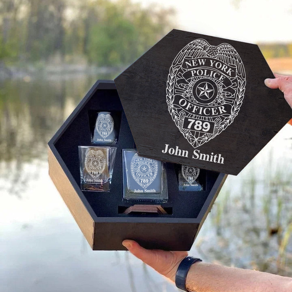 Police Badge Decanter Set Gift For Police Officer Law Enforcement H2511