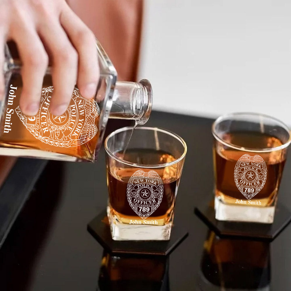 Police Badge Decanter Set Gift For Police Officer Law Enforcement H2511