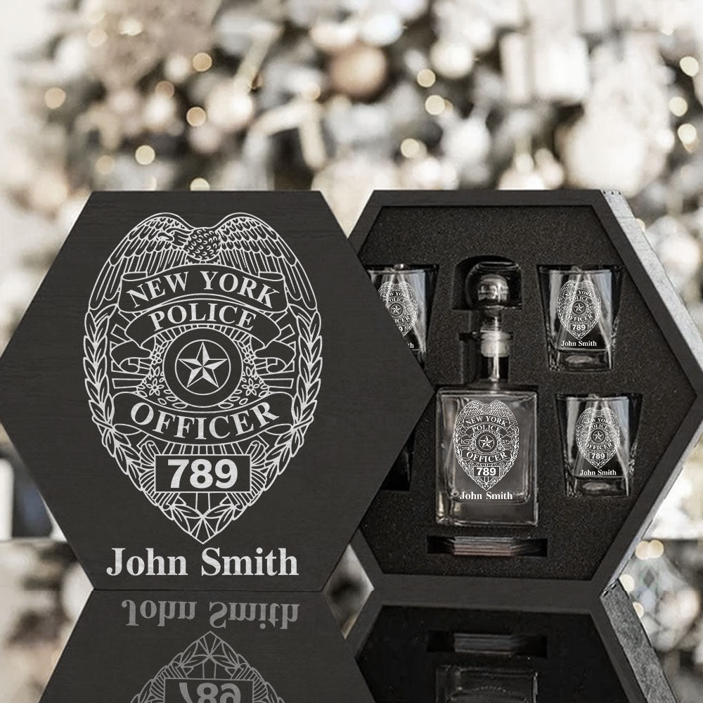 Police Badge Decanter Set Gift For Police Officer Law Enforcement H2511