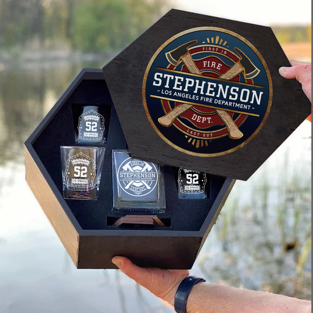 Custom Firefighter Whiskey Hexagon Decanter Set For Fireman Retired Fireighter Gift K1702
